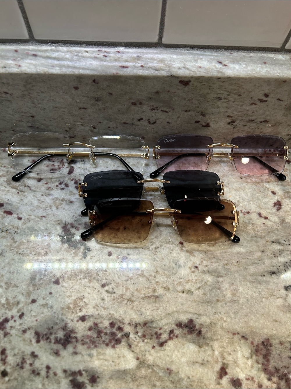 Rimless Sunglasses - Gold Frame with Brown Gradient Lenses